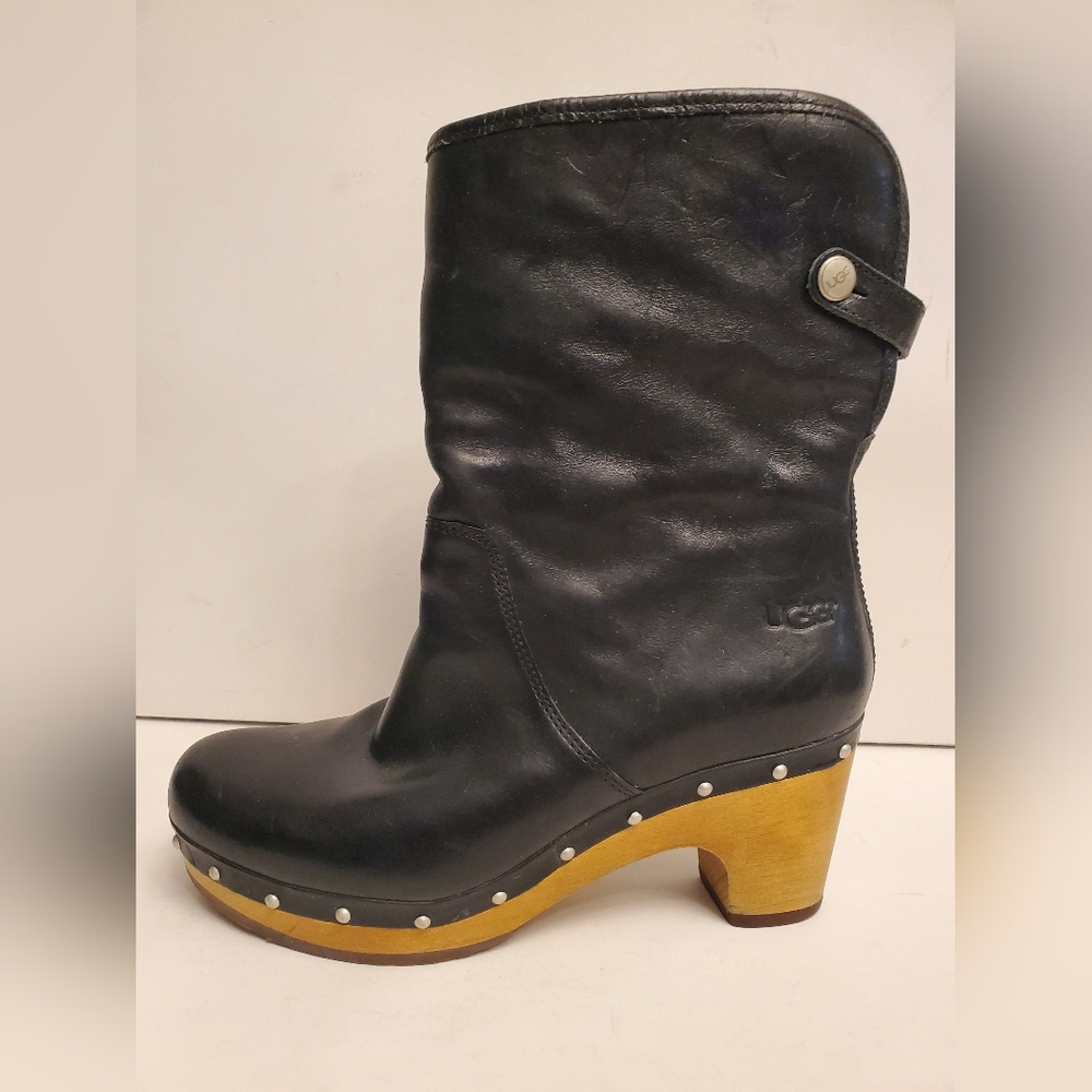 UGG Lynnea Black Leather Heeled Boots